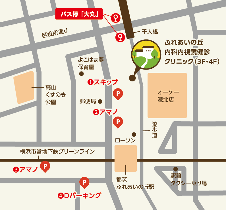 ふれあいの丘内科内視鏡健診クリニックマップ